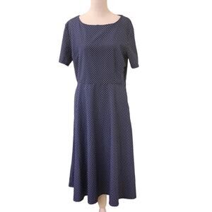 Navy and White Polka Dot Dress, A-Line, Side Zipper, Size Large